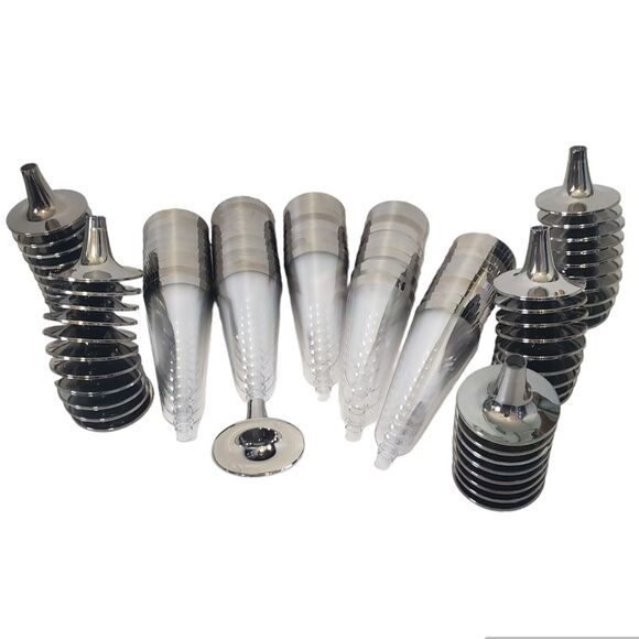 Plastic Stemmed Champagne Flutes Set of 48 Clear with Silver Rim + Base 4 oz New - Picture 1 of 8